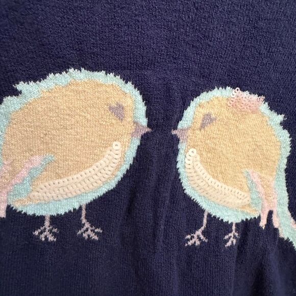 LC Lauren Conrad Women's Navy Blue w/ Cream Colored Birds Jumper Sweater - Picture 2 of 4